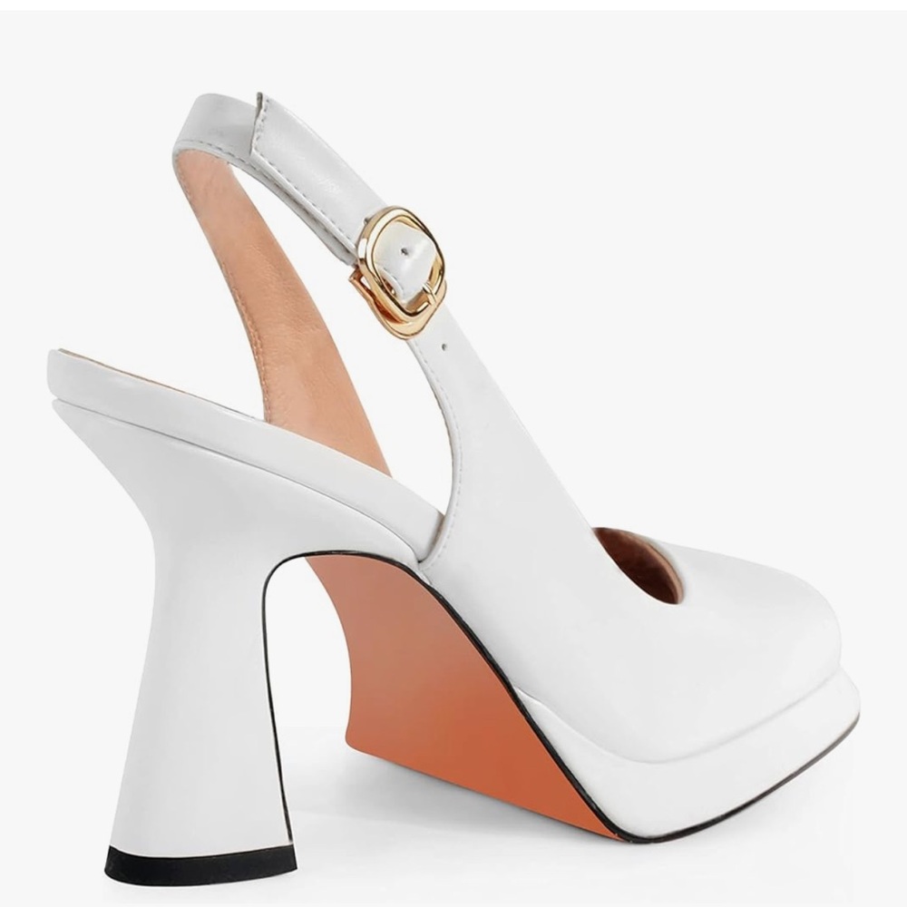 ANN CREEK Elegant White Platform Slingback High Heels Square Toe Pump NEW Size 7 - Picture 6 of 7